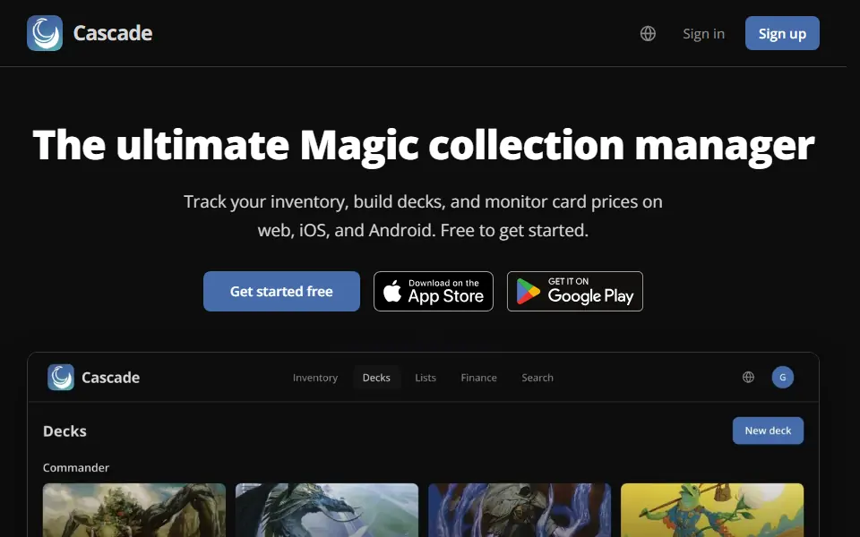 Cascade MTG interface screenshot