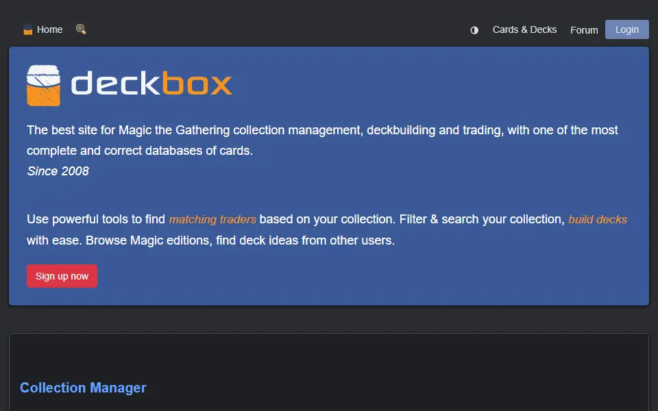 Deckbox interface screenshot