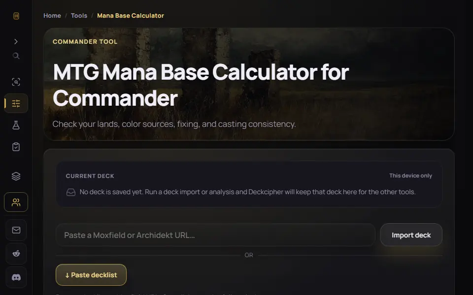 Deckcipher Mana Base Calculator interface screenshot