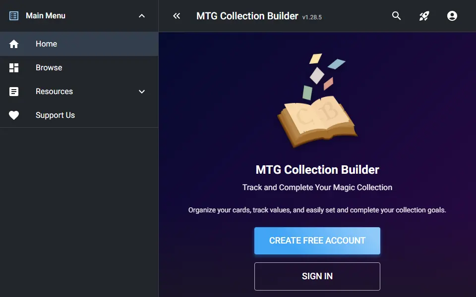MTG Collection Builder interface screenshot