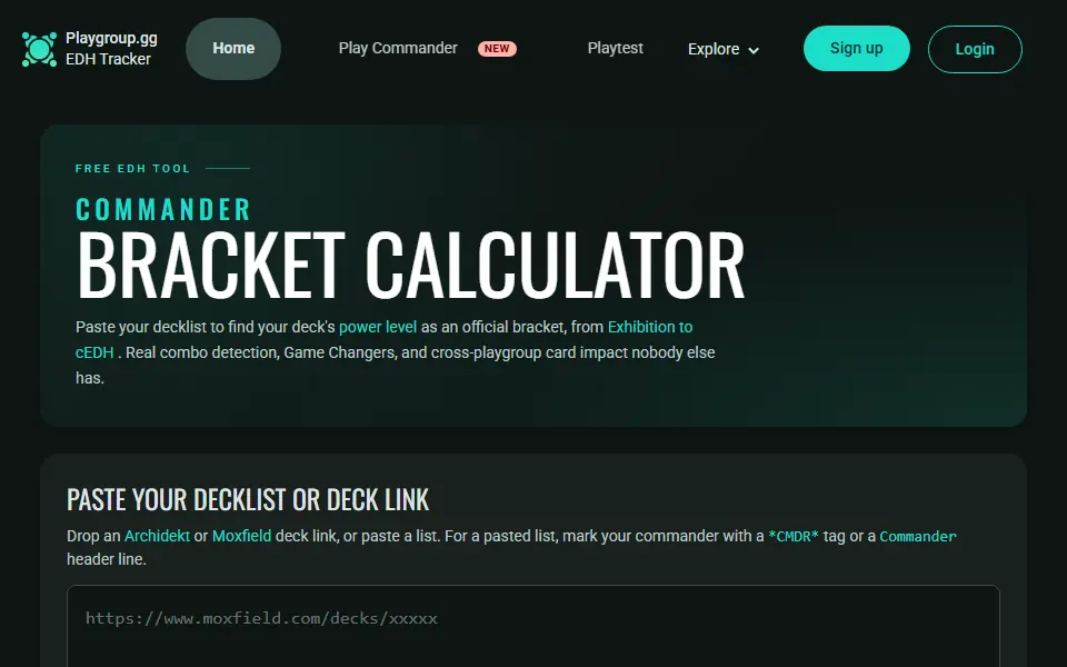Playgroup Bracket Calculator interface screenshot