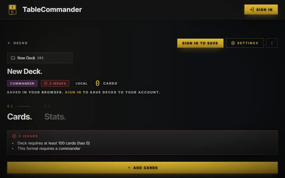 TableCommander interface screenshot